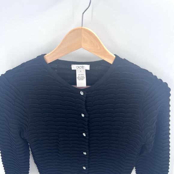 Cache Black Ribbed Cardigan Rhinestone Buttons Long Sleeve Sweater Womens XS - Picture 3 of 6
